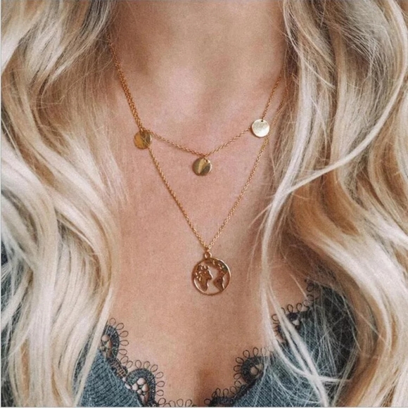 Jewelry - Gold World Double Layer Necklace